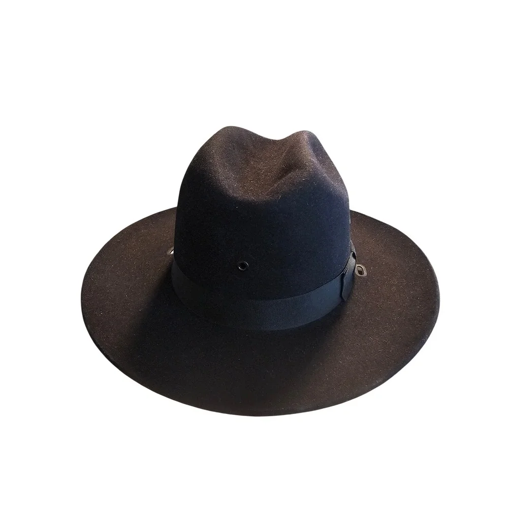 Stratton USA Black Felt Campaign Drill Sergeant Hat Size 7 1/8 F40 Self Forming